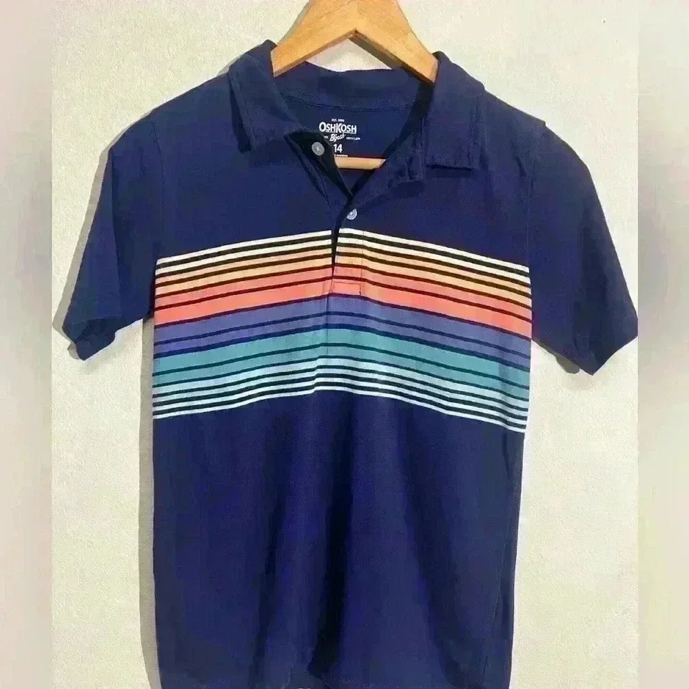 OshKosh B'gosh Boys Stripped Jersey Polo Shirt 14‎ Shirt Sleeve -Yarn Dyed Chest